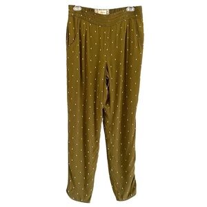 Anthropologie Elevenses Pants Size 4 Olive Green Diamond Dots Pants Flaw